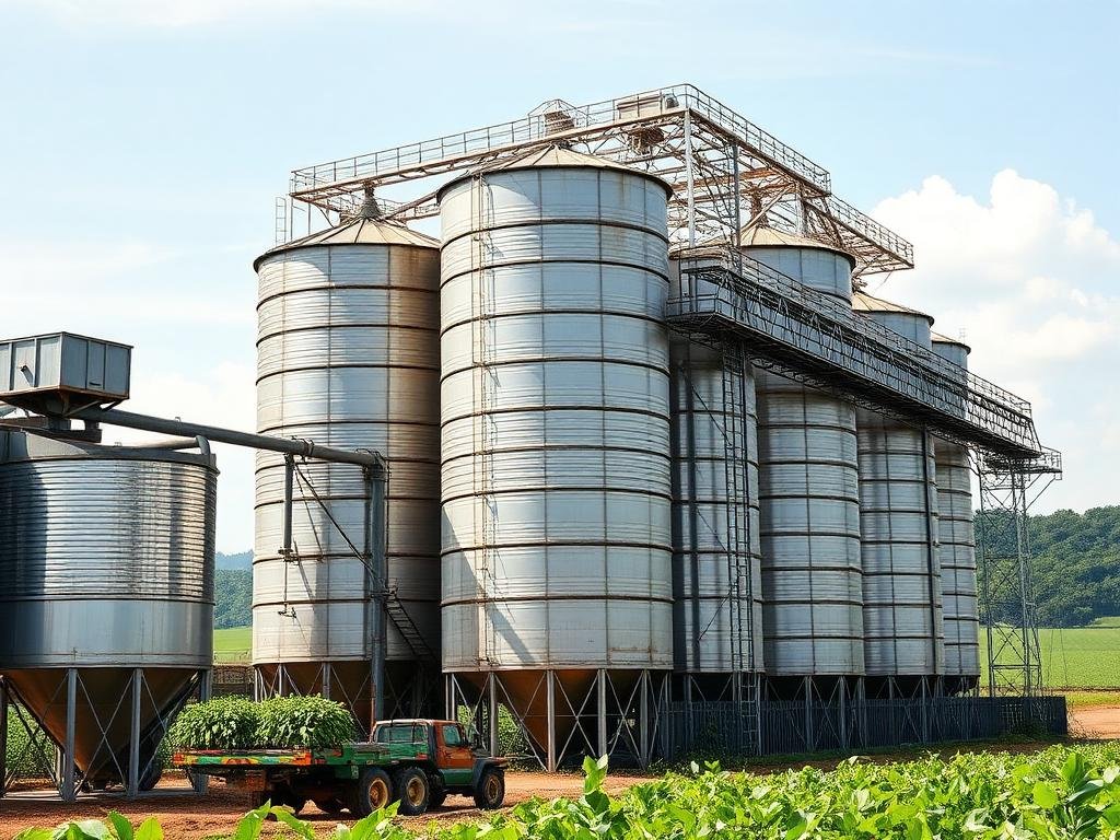 Estruturas metálicas de silos para armazenagem de grãos