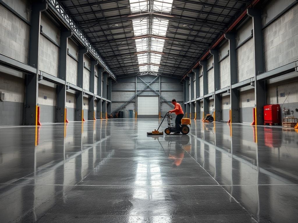 Execução de piso industrial em galpão